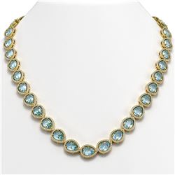 41.6 ctw Aquamarine & Diamond Micro Pave Halo Necklace 10K Yellow Gold