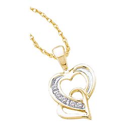 10kt Yellow Gold Round Diamond Double Joined Heart Pendant 1/20 Cttw