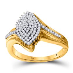 10kt Yellow Gold Round Diamond Oval Marquise-shape Cluster Ring 1/3 Cttw