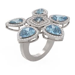 13.10 ctw Blue Topaz Diamond Ring 18K White Gold