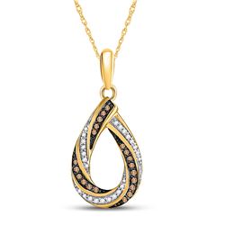 10kt Yellow Gold Round Brown Diamond Teardrop Stripe Pendant 1/4 Cttw