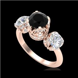 3 ctw Fancy Black Diamond Art Deco 3 Stone Ring 18K Rose Gold