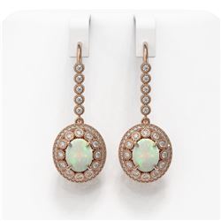 7.81 ctw Certified Opal & Diamond Victorian Earrings 14K Rose Gold