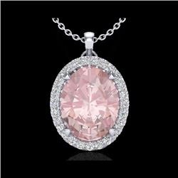 2.75 ctw Morganite & Micro VS/SI Diamond Halo Necklace 18K White Gold