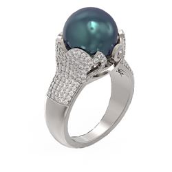 1.55 ctw Diamond and Pearl Ring 18K White Gold
