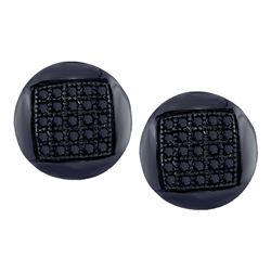 10kt White Gold Mens Round Black Color Enhanced Diamond Circle Cluster Stud Earrings 1/6 Cttw
