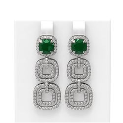 6.92 ctw Emerald & Diamond Earrings 18K White Gold
