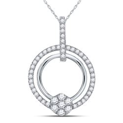 10kt White Gold Round Diamond Circle Cluster Pendant 3/8 Cttw