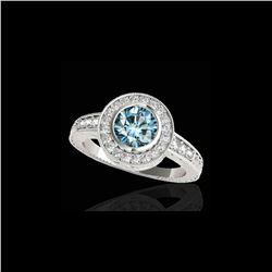 2 ctw SI Certified Blue Diamond Solitaire Halo Ring 10K White Gold
