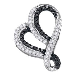 10kt White Gold Round Black Color Enhanced Diamond Heart Pendant 1/5 Cttw