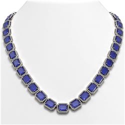 84.94 ctw Sapphire & Diamond Micro Pave Halo Necklace 10K White Gold