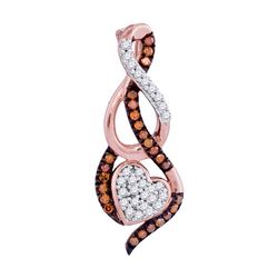 10kt Rose Gold Round Red Color Enhanced Diamond Heart Pendant 1/6 Cttw