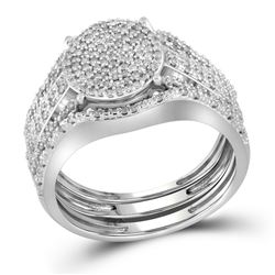 10k White Gold Round Diamond Cluster Bridal Wedding Engagement Ring Band Set 3/8 Cttw