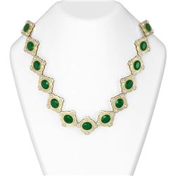 88.9 ctw Emerald & Diamond Necklace 18K Yellow Gold