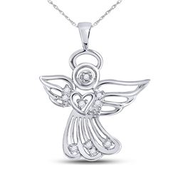 10kt White Gold Round Diamond Guardian Angel Pendant 1/10 Cttw