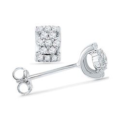 10kt White Gold Round Diamond Flower Cluster Screwback Earrings 1/6 Cttw