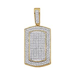 10kt Yellow Gold Mens Round Diamond Framed Dog Tag Cluster Charm Pendant 7/8 Cttw