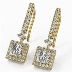 2.4 ctw Princess Cut Diamond Designer Earrings 18K Yellow Gold