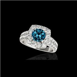 2.5 ctw SI Certified Fancy Blue Diamond Solitaire Halo Ring 10K White Gold