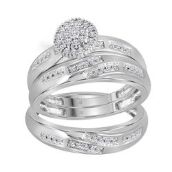 14kt White Gold His & Hers Round Diamond Cluster Matching Bridal Wedding Ring Band Set 1/3 Cttw