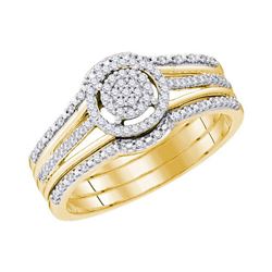 10kt Yellow Gold Round Diamond Cluster 3-Piece Bridal Wedding Engagement Ring Band Set 1/4 Cttw