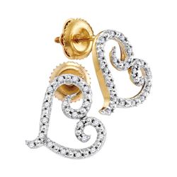 10kt Yellow Gold Round Diamond Heart Earrings 1/6 Cttw