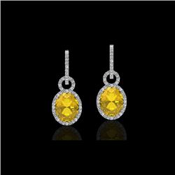 6 ctw Citrine & Micro Pave Halo VS/SI Diamond Earrings 14K White Gold