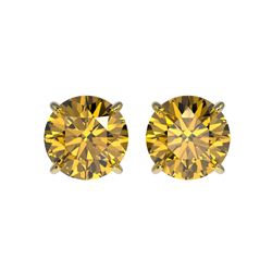 2.04 ctw Certified Intense Yellow Diamond Stud Earrings 10K Yellow Gold