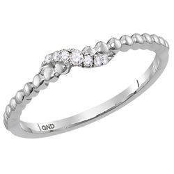 10kt White Gold Round Diamond Crossover Stackable Band Ring 1/20 Cttw