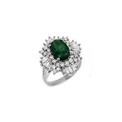 3.90 ctw Emerald & Diamond Ring 18K White Gold