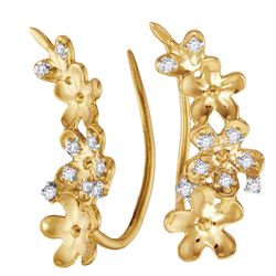 10kt Yellow Gold Round Diamond Floral Climber Earrings 1/10 Cttw