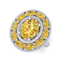 7.21 ctw Canary Citrine & VS Diamond Ring 18K White Gold