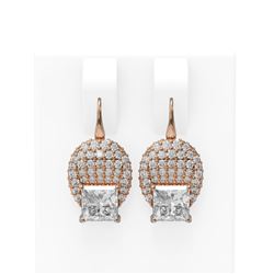 2.78 ctw Princess Diamond Earrings 18K Rose Gold