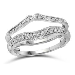 14kt White Gold Round Diamond Ring Guard Wrap Solitaire Enhancer 1/4 Cttw