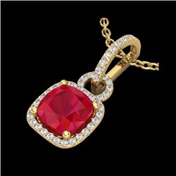 3 ctw Ruby & Micro VS/SI Diamond Certified Necklace 18K Yellow Gold