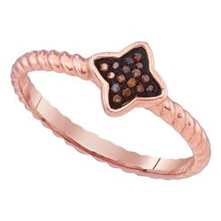 10k Pink Rose Gold Red Color Enhanced Diamond Cluster Unique Small Ring 1/20 Cttw
