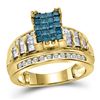 Image 1 : 14kt Yellow Gold Princess Blue Color Enhanced Diamond Cluster Bridal Wedding Engagement Ring 1.00 Ct