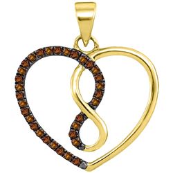 10kt Yellow Gold Round Brown Diamond Heart Infinity Pendant 1/8 Cttw