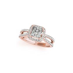 0.85 ctw Certified VS/SI Princess Diamond Halo Ring 18K Rose Gold