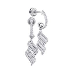 10kt White Gold Round Diamond Cascade Ribbon Dangle Earrings 1/3 Cttw