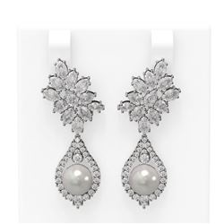 7.05 ctw Diamond and Pearl Earrings 18K White Gold
