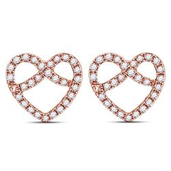 10kt Rose Gold Round Diamond Pretzel Heart Stud Earrings 1/6 Cttw