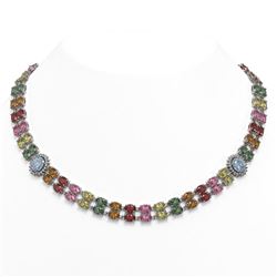 65.29 ctw Sapphire & Diamond Necklace 14K White Gold