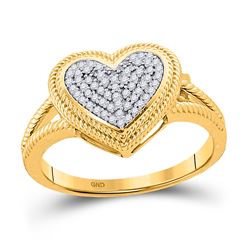 10kt Yellow Gold Round Diamond Rope Heart Cluster Ring 1/6 Cttw