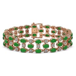 25.85 ctw Jade & Diamond Bracelet 10K Rose Gold
