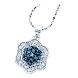 10kt White Gold Round Blue Color Enhanced Diamond Hexagon Cluster Pendant 3/8 Cttw