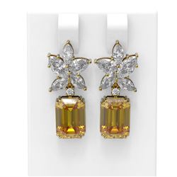 12.47 ctw Canary Citrine & Diamond Earrings 18K Yellow Gold