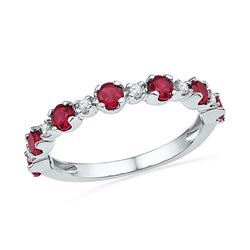 10kt White Gold Round Lab-Created Ruby Band Ring 1.00 Cttw