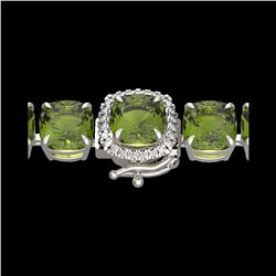 40 ctw Green Tourmaline & Micro VS/SI Diamond Bracelet 14K White Gold