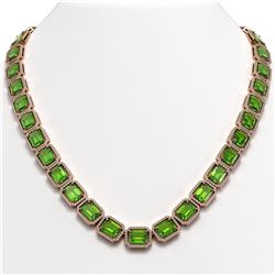 73.41 ctw Peridot & Diamond Micro Pave Halo Necklace 10K Rose Gold